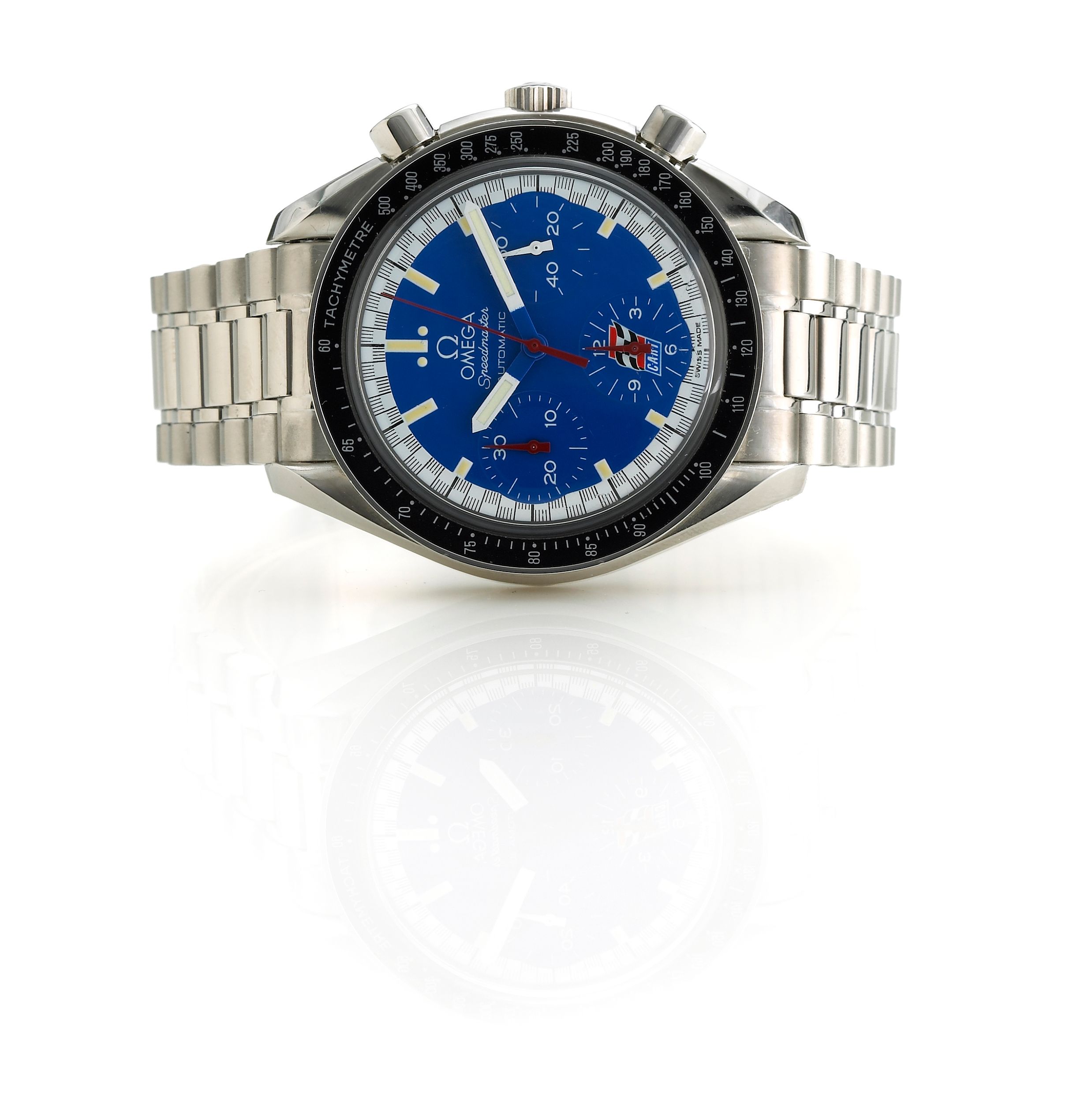Omega for CART. A stainless steel self-winding chronograph wristwatch