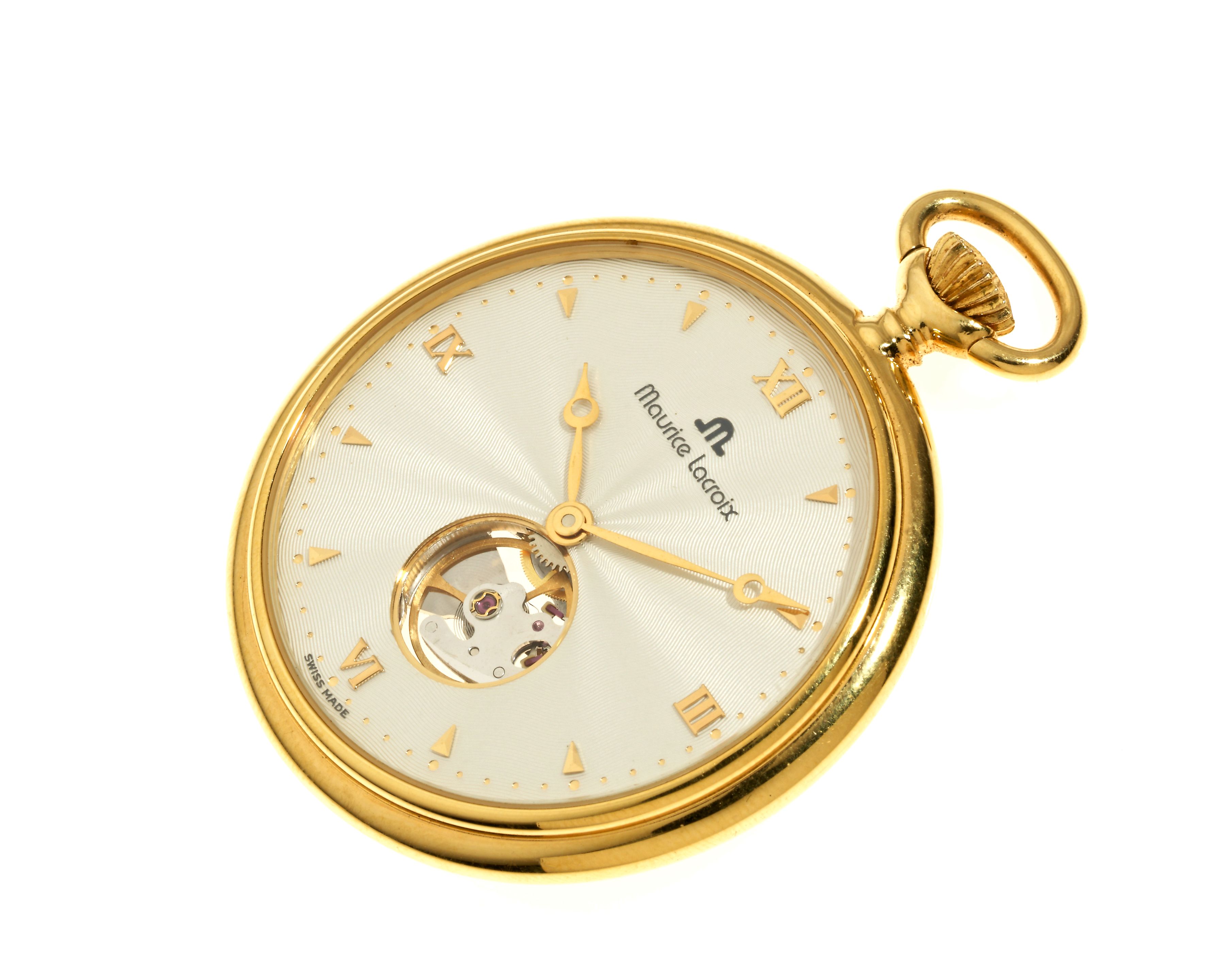 Maurice Lacroix. A gold plated keyless wind open face pocket watch