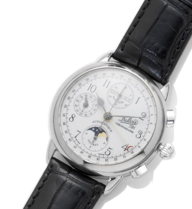 DuBois & Fils. An 18ct white gold automatic calendar wristwatch with moonphasesLe Chronographe 1910, Reference 38490, Recent