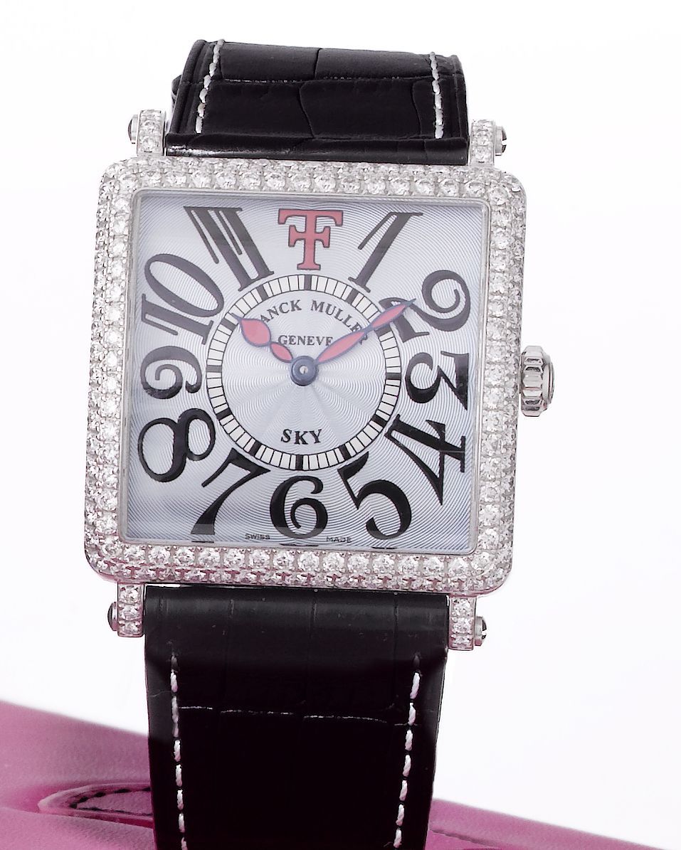 Franck Muller. A fine and very rare 18ct white gold and diamond set limited edition wristwatch with fitted box and papers'Sky' Ref:6002 M QZ D, ...