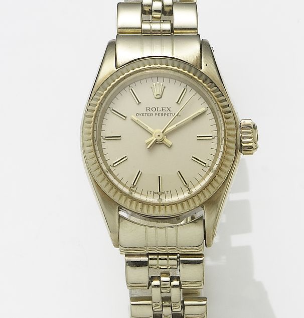 Rolex. A lady's 14ct gold automatic bracelet watch1970's, serviced in 2007