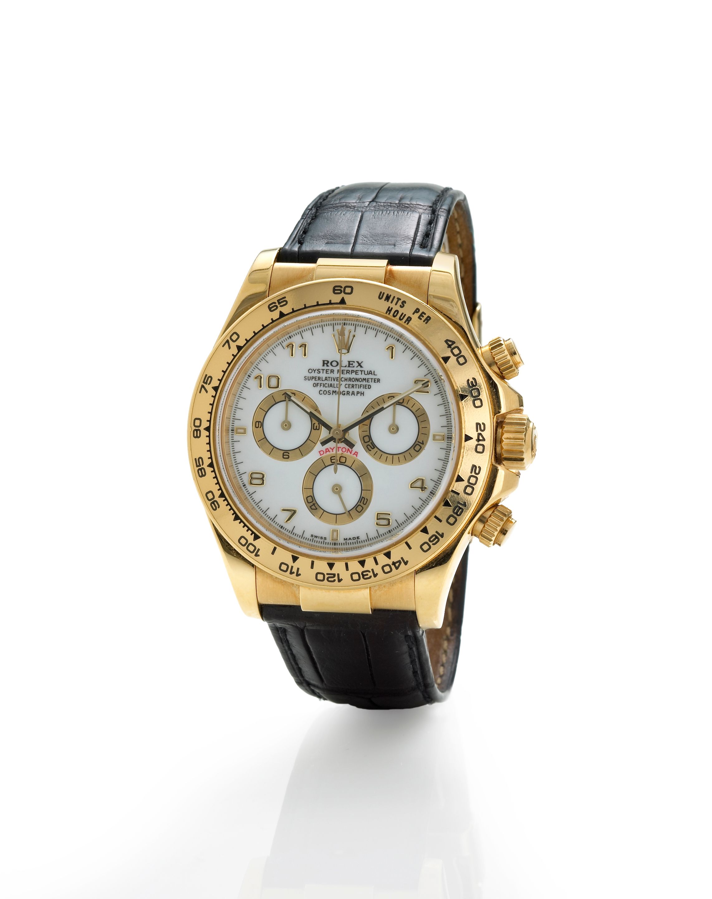 Rolex. A fine 18k gold automatic chronograph wristwatch together with fitted box and papersCosmograph Daytona, Ref:2118, 2003