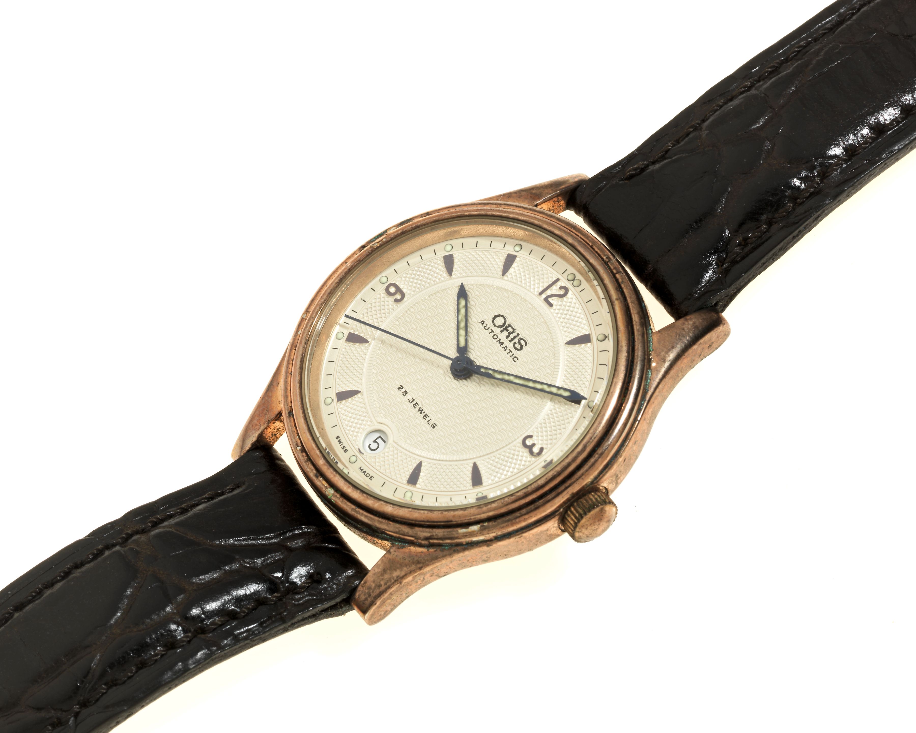 Oris. A rose gold plated automatic calendar wristwatch