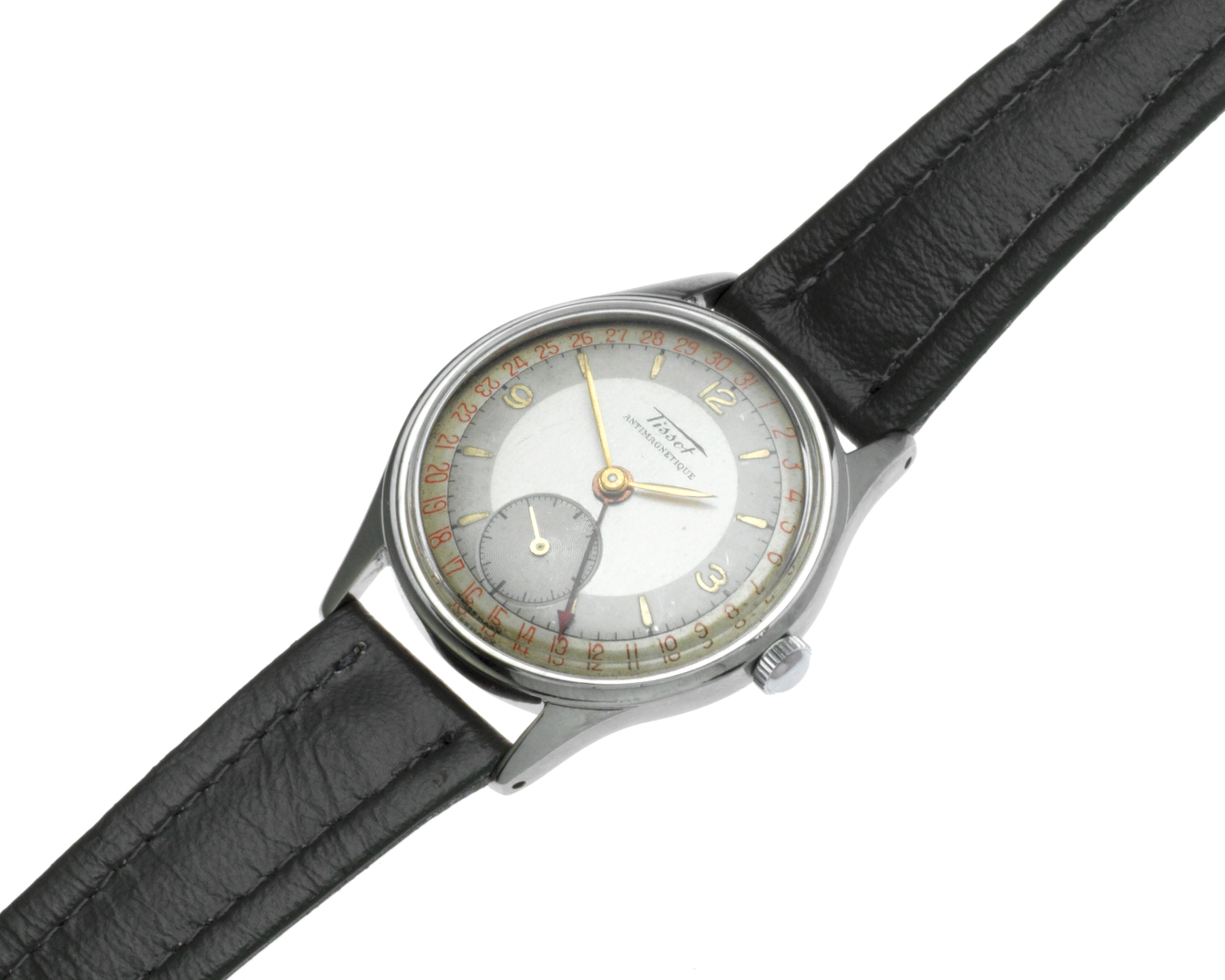 Tissot. A stainless steel manual wind calendar wristwatch
