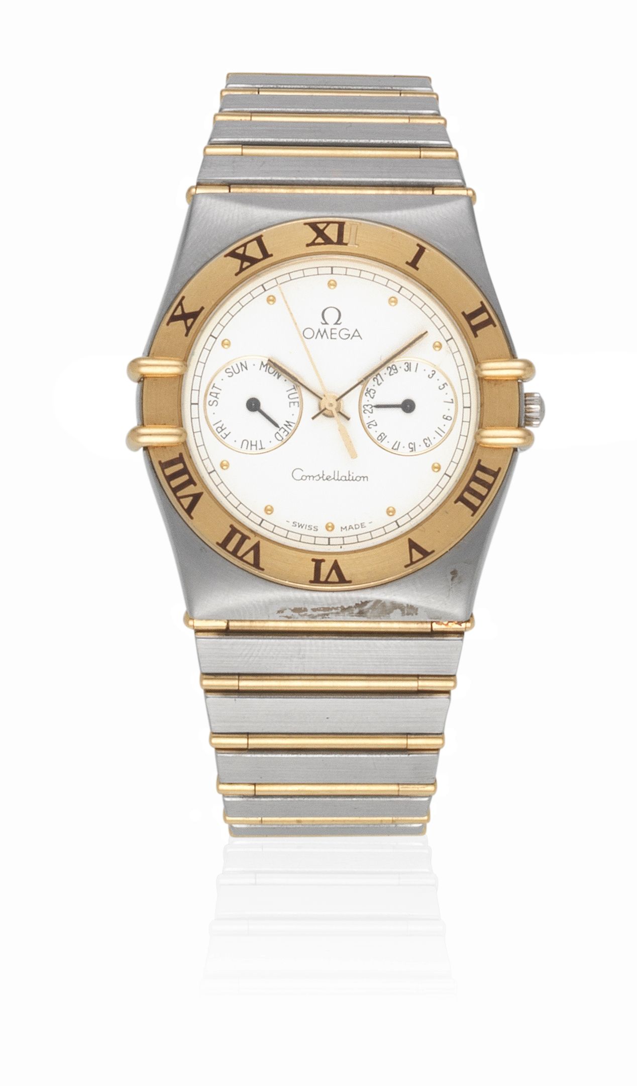 Omega. A midsize stainless steel and gold quartz calendar bracelet watch Constellation, Ref: 396.1070/ 396.1080, Circa 2000