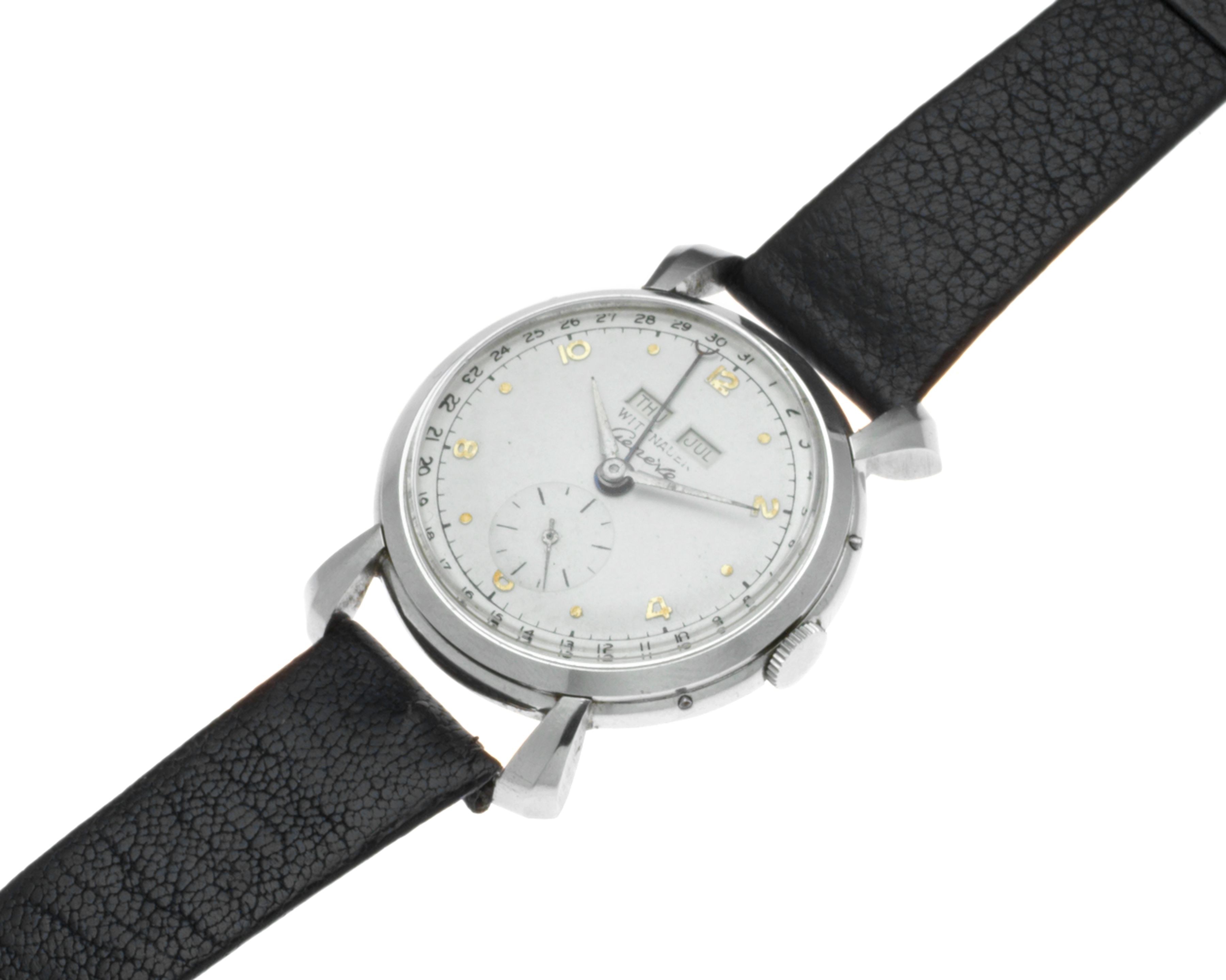 Wittnauer. A stainless steel manual wind triple calendar wristwatch