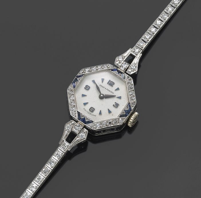 An art deco diamond and synthetic sapphire wristwatch, Swiss