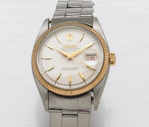 Rolex. A steel and gold self-winding wristwatch with date on steel braceletOyster Perpetual Datejust, Ref.6605, circa 1956