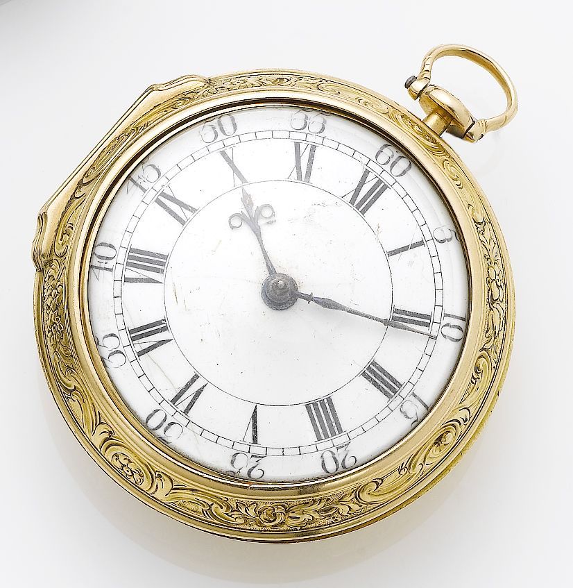 Joshua Rigby, London. A gilt metal pair case pocket watch London Hallmark for 1766