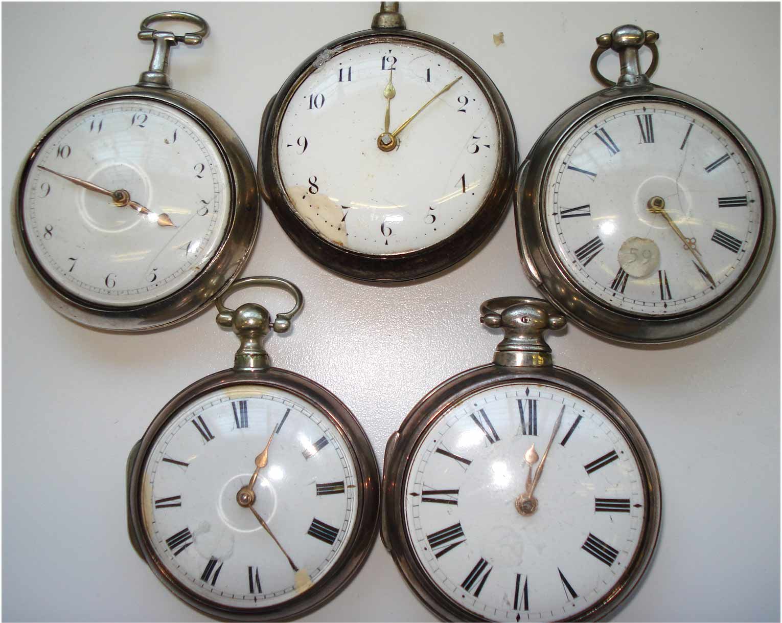 A lot of 5 various silver pair case pocket watches af