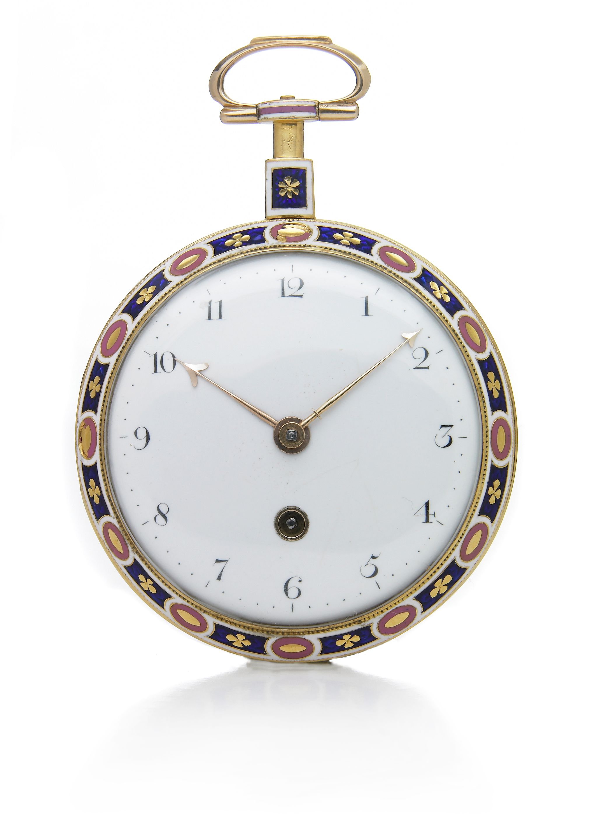Allam & Clements, London. A gold and enamel open face key-wind pocket watch No.2371, made circa 1780