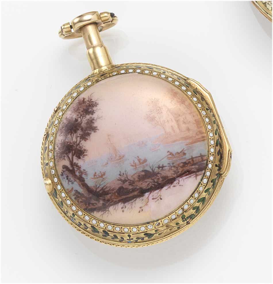Rouzier & Melly. A fine late 18ct century gold and enamel decorated repeating pocket watch Paris, circa 1795