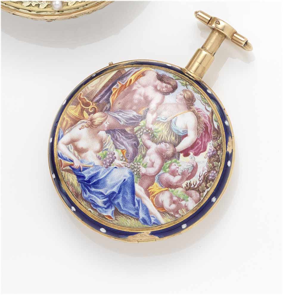 Gregson. A fine late 18ct century gold and enamel decorated dumb repeating pocket watch Paris, No.2043 circa 1790s