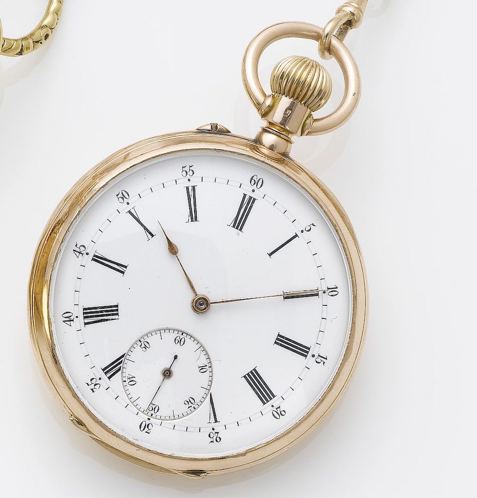 Vacheron Constantin. A early 20th century 14ct gold open face pocket watch together with pearl and ruby set miniature locket and 14ct gold chain Case ...