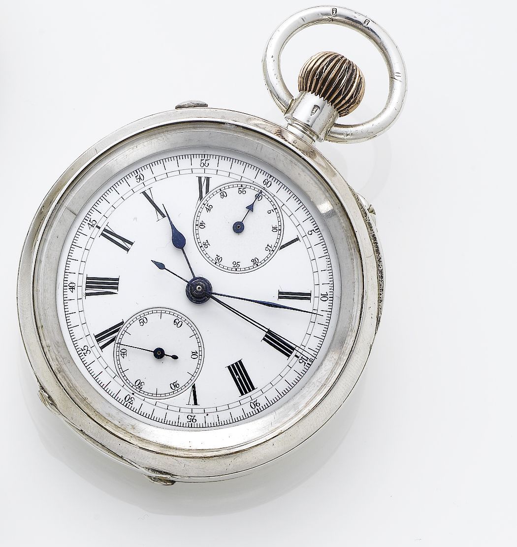 Swiss. An early 20th century silver open face chronograph split seconds pocket watch