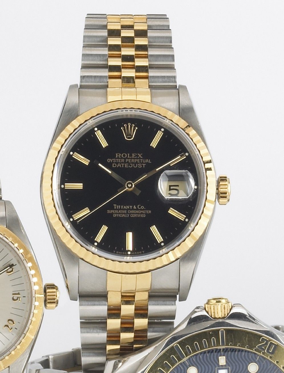 Rolex, retailed by Tiffany & Co. A fine stainless steel and gold self-winding calendar bracelet watchOyster Perpetual DateJust, Ref.16233, circa 1991