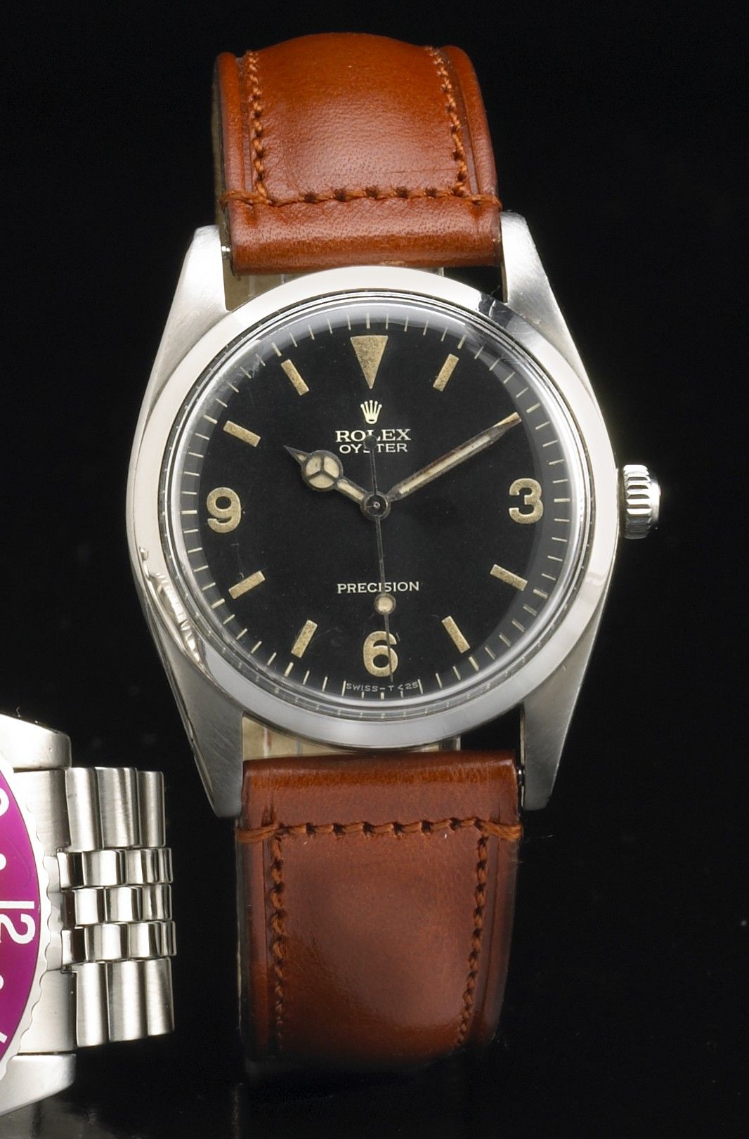 Rolex. A fine and rare stainless steel wristwatch with Explorer style dialOyster Precision, Ref.6424, circa 1958