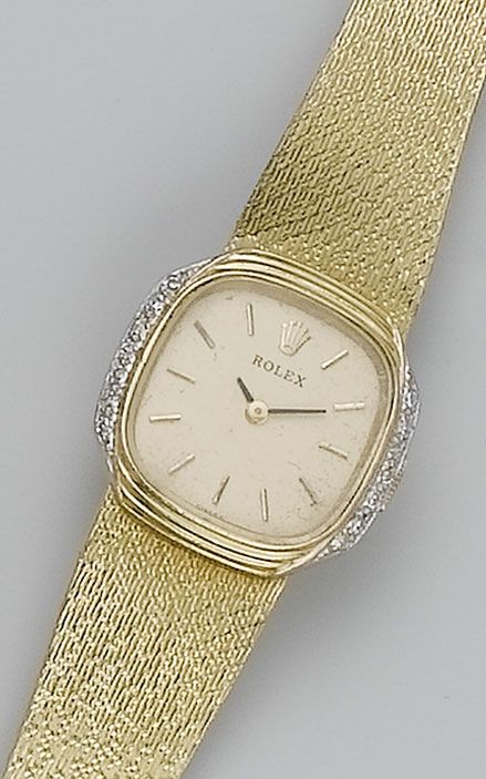 Rolex. A lady's 18ct gold diamond set bracelet watchLondon Import Mark for 1979