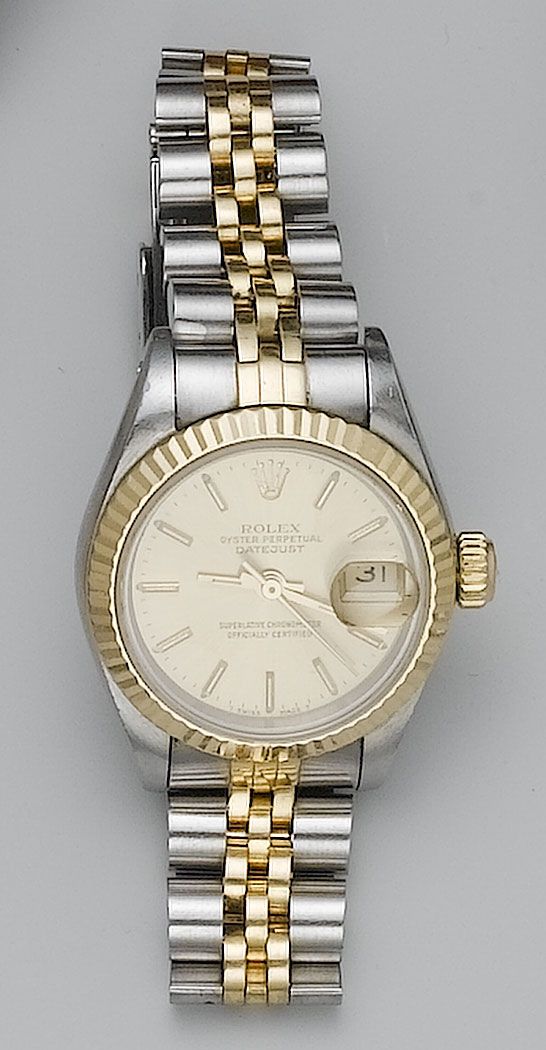 Rolex. A lady's steel and 18ct gold automatic calendar bracelet watch Ref:69000A, 1980's