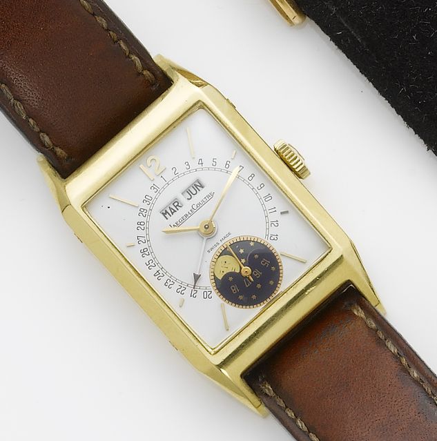Jaeger LeCoultre. An 18ct gold limited series calendar wristwatch with moon phases Serie Unique, 266/600, 1990's