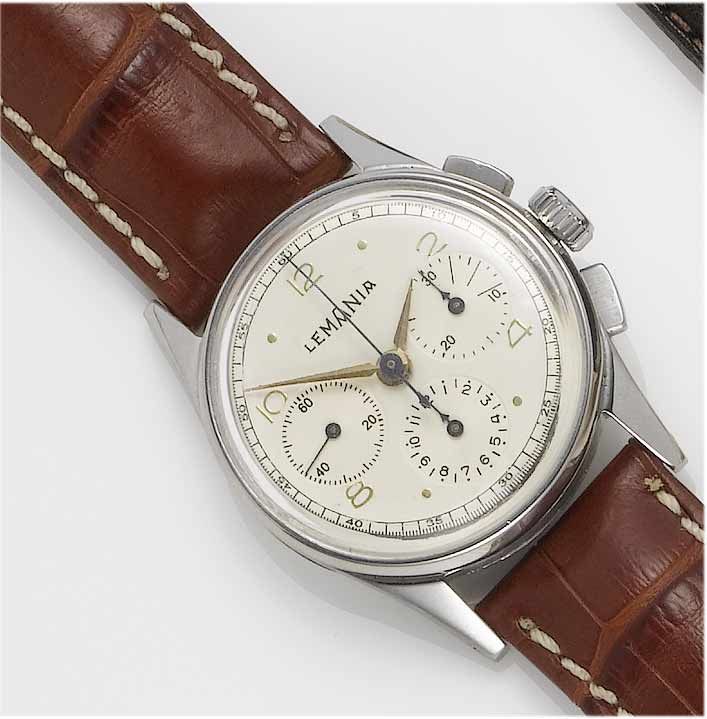 Lemania. A stainless steel chronograph wristwatch1940's