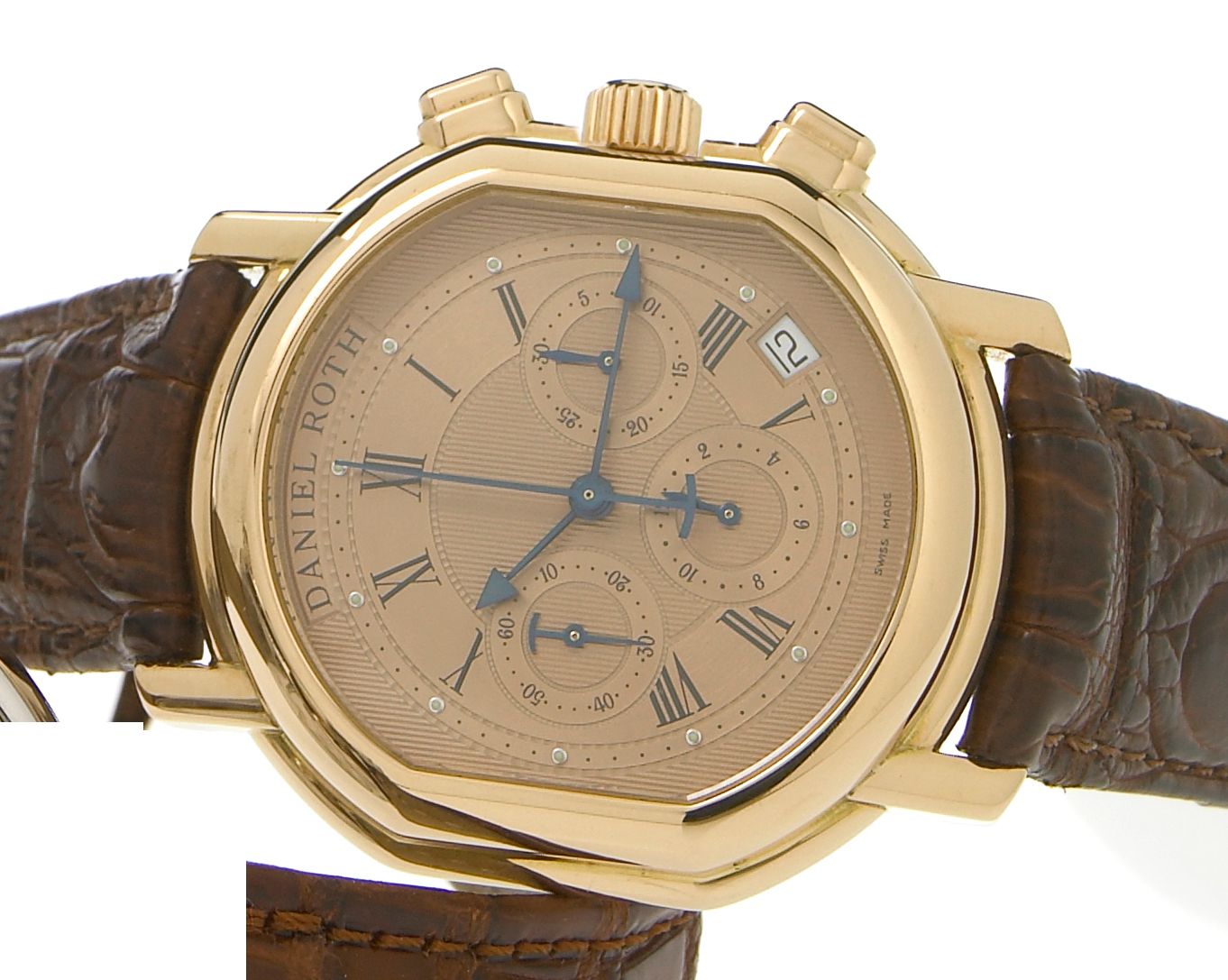 Daniel Roth. An 18k rose gold cushion cased self-winding chronograph wristwatch with calendarNumber 137, circa 1998