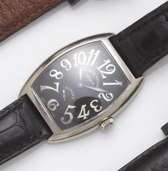 Franck Muller. A lady's 18ct white gold wristwatch together with fitted box and certificateSunset, No.67, Ref:7500 S6, Sold November 14th 2002