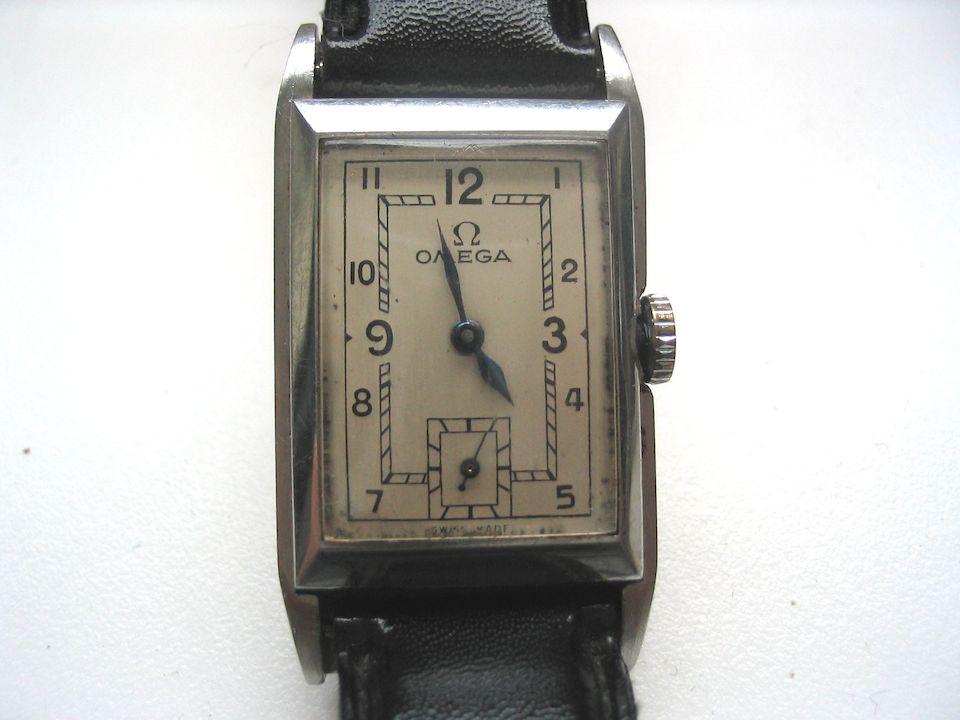 Omega. A stainless steel rectangular wristwatch1930's