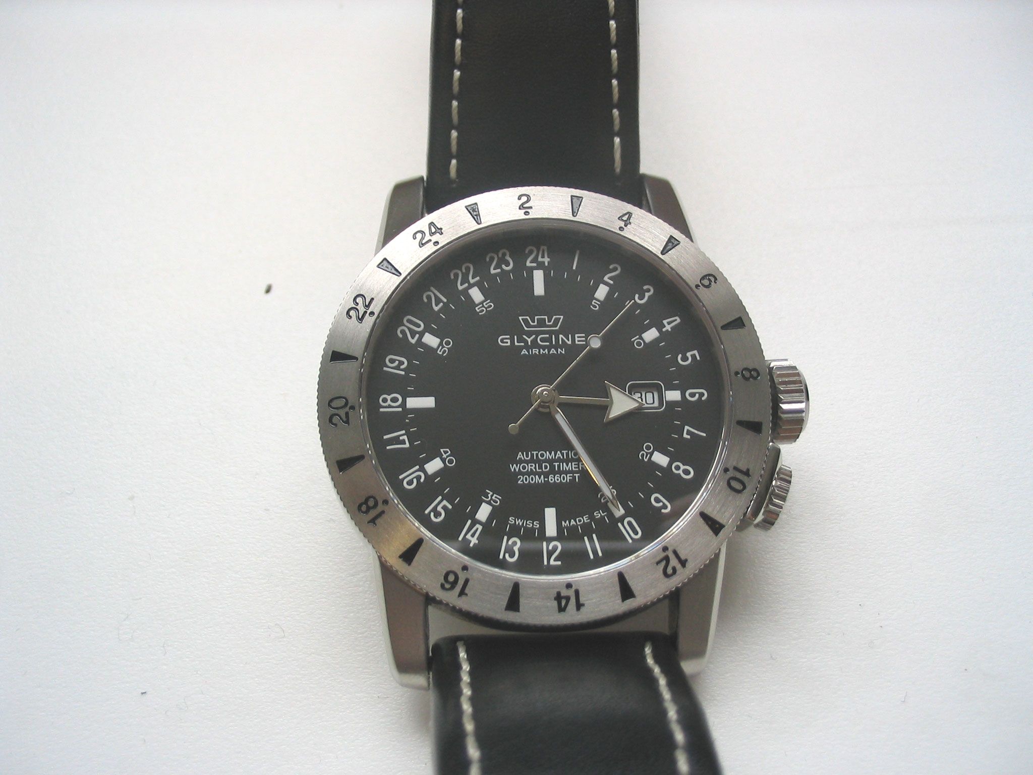 Glycine. A stainless steel automatic wristwatch with box and papers Airman, recent