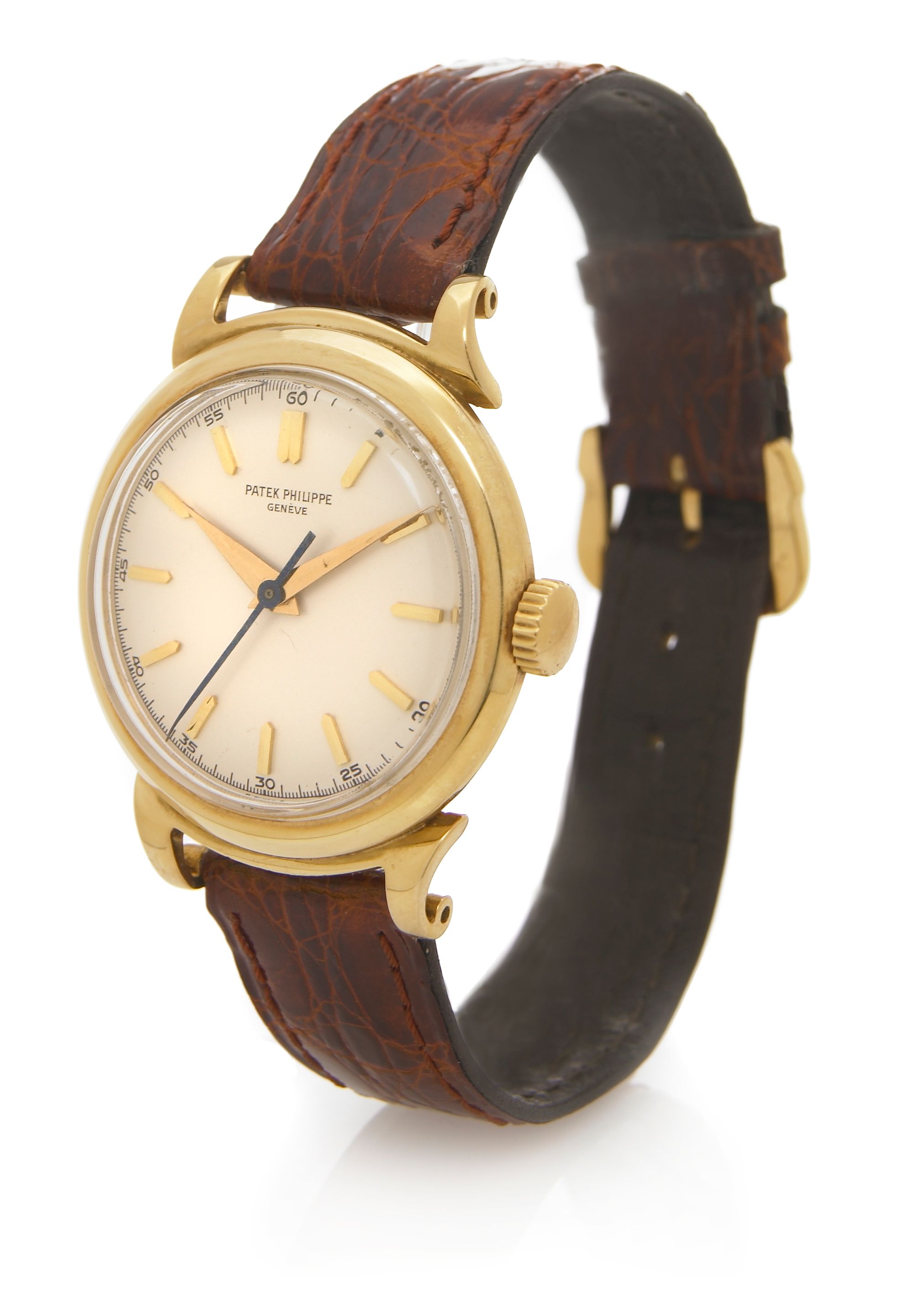 Patek Philippe. An 18k gold center seconds wristwatch with scroll lugsRef.1491, Case No.559217, Movement No.700121, circa 1949