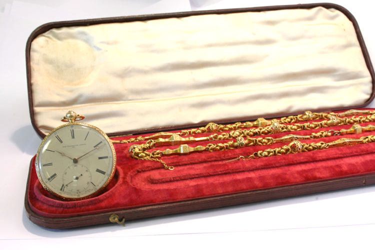 Richard Hornby. A key wind open face pocket watch with fitted box and chain retailed by John Hargreaves, Cobham, hallmarked Chester 1841