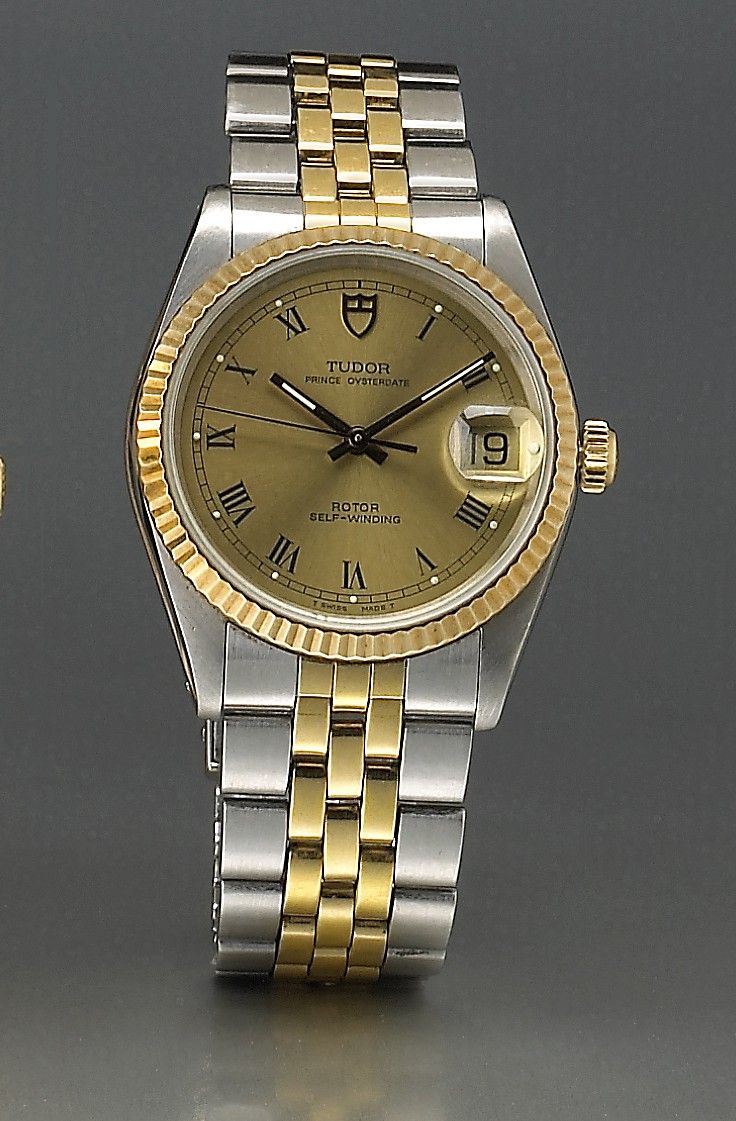 Tudor. A stainless steel and gold plated self-winding bracelet watch with datePrince Oysterdate, Ref.74033, 1980s