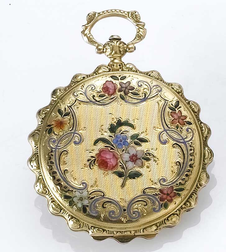 J.Fs. Bautte & Co. A mid 19th century Swiss enamel decorated cylinder watch No.63536