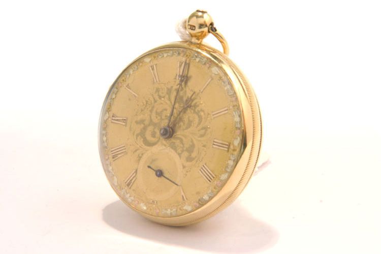 Robert Roskell, Liverpool. An 18ct gold key wind open face pocket watch mid nineteenth century, number 40414