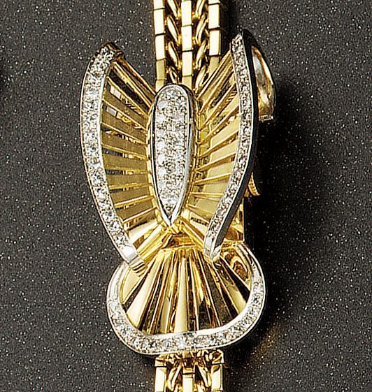 Rolex. A lady's 18ct gold and diamond set concealed dial bracelet watch Precision, 1950s