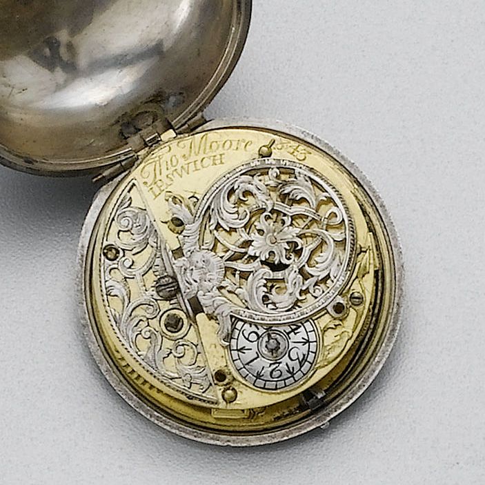 A mid 18th century silver pair cased verge pocket watch in associated case Thomas Moore, Ipswich