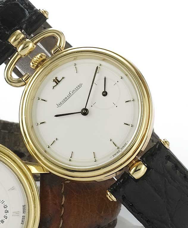 Jaeger Le Coultre. A fine 18ct gold wristwatch with offset seconds and top wind, with factory box and papers Case No.1626933, Sold in 1988