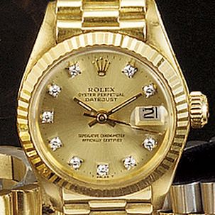 Rolex. A lady's 18ct gold automatic centre seconds calendar bracelet watch with diamond set dial Oyster Perpetual Datejust, ref:6917, circa 1974