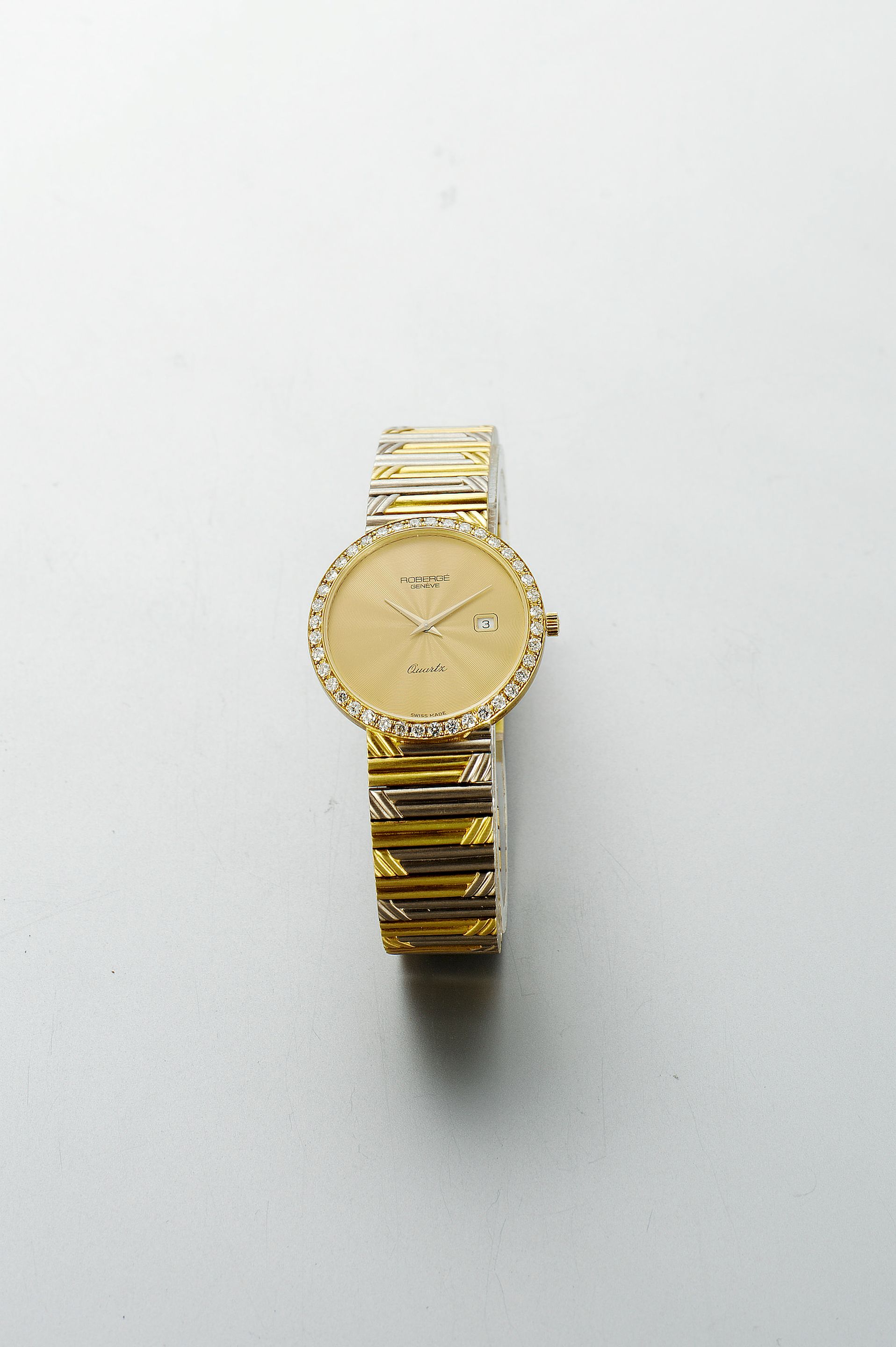 Roberge. An 18ct white and yellow gold quartz bracelet watch with diamond set bezelRef.2211, recent