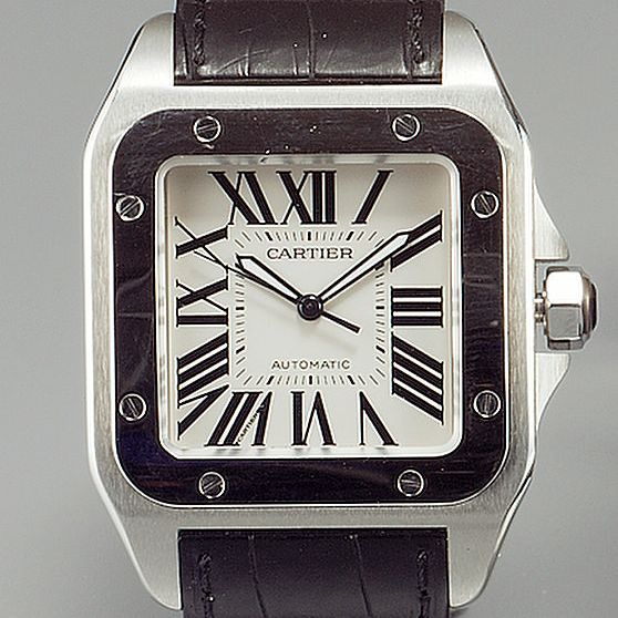 Cartier. A fine gents oversize stainless steel automatic centre seconds wristwatch Santos 100, 2005