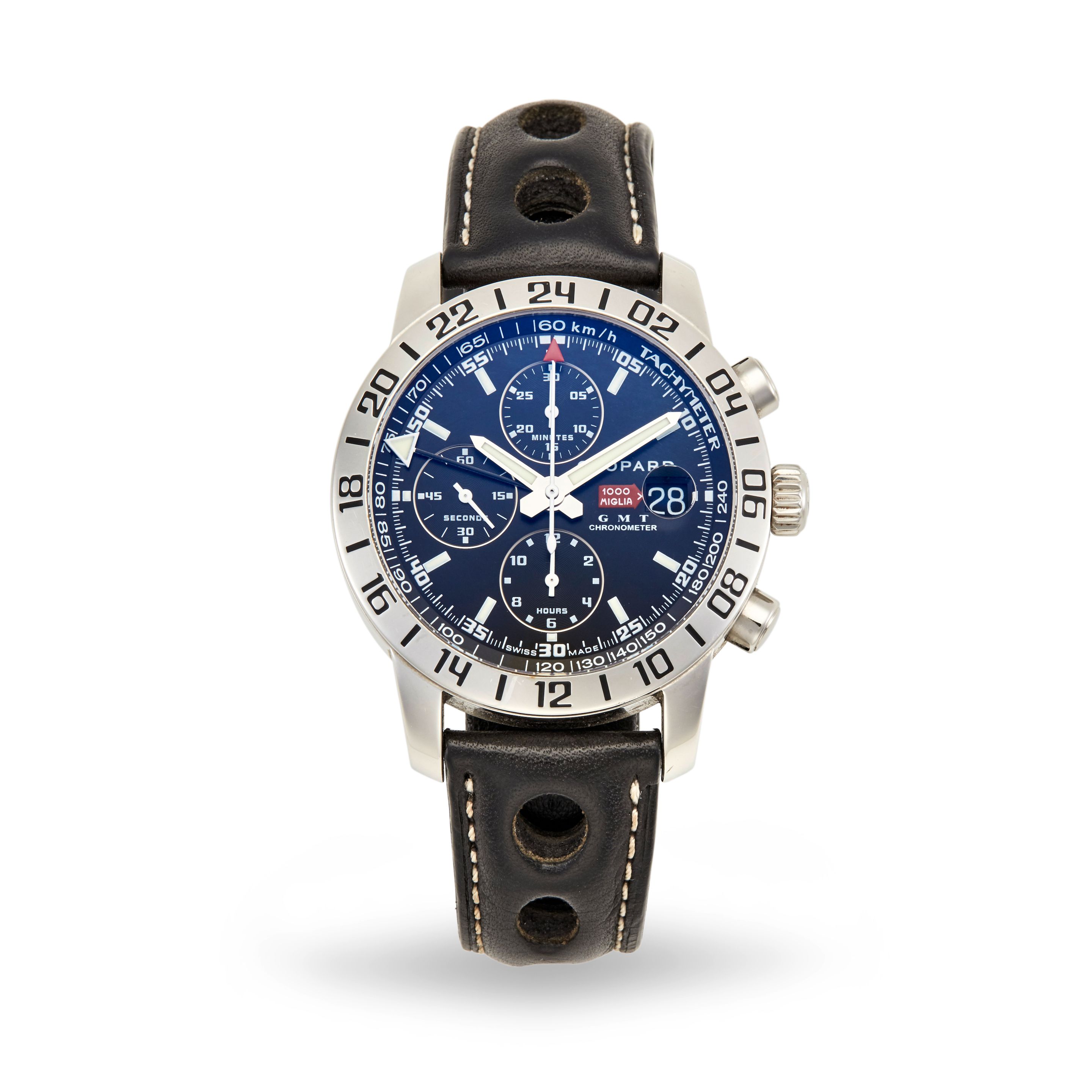 Chopard. A limited edition stainless steel automatic calendar chronograph drivers wristwatch Mille Miglia GMT, Ref: 8992,