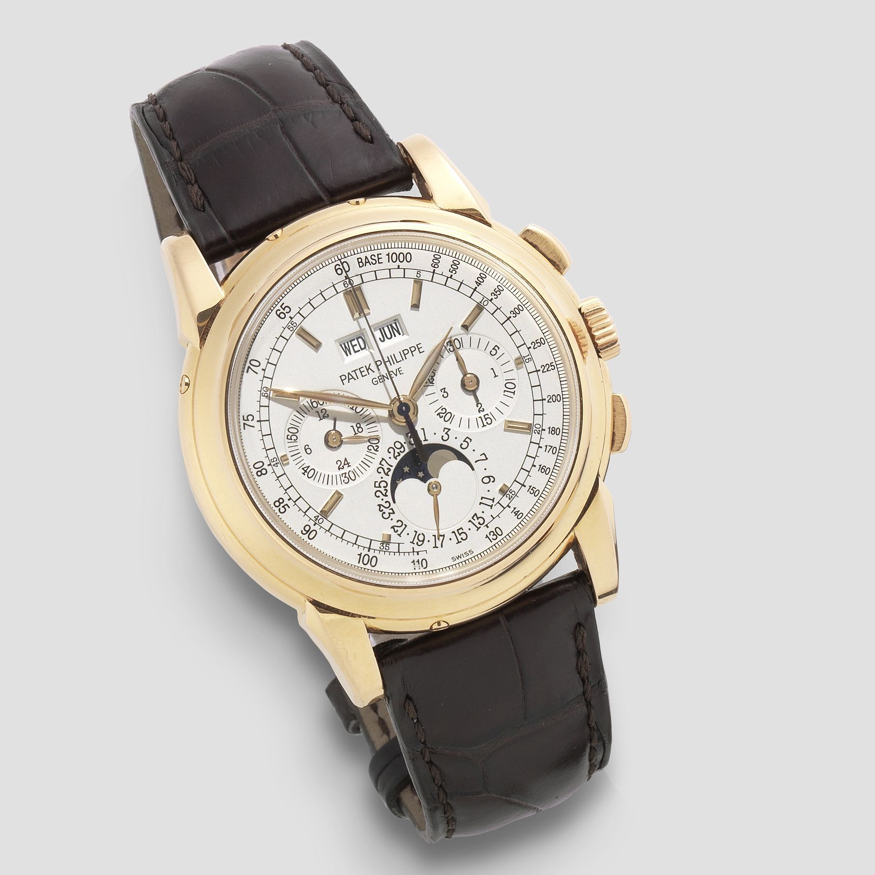 Patek Philippe. A fine 18K rose gold perpetual calendar chronograph wristwatch with moon phase Ref: 5970R, Circa 2007