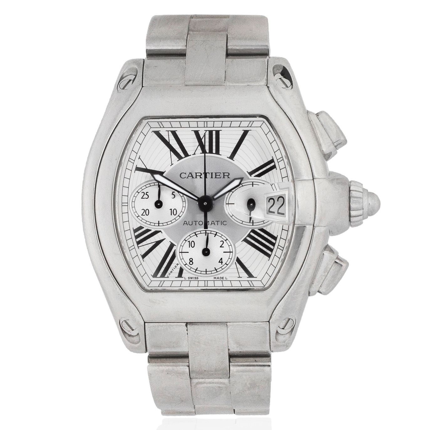 Cartier. A stainless steel automatic calendar chronograph bracelet watch Roadster, Ref: 2618, Circa 2005