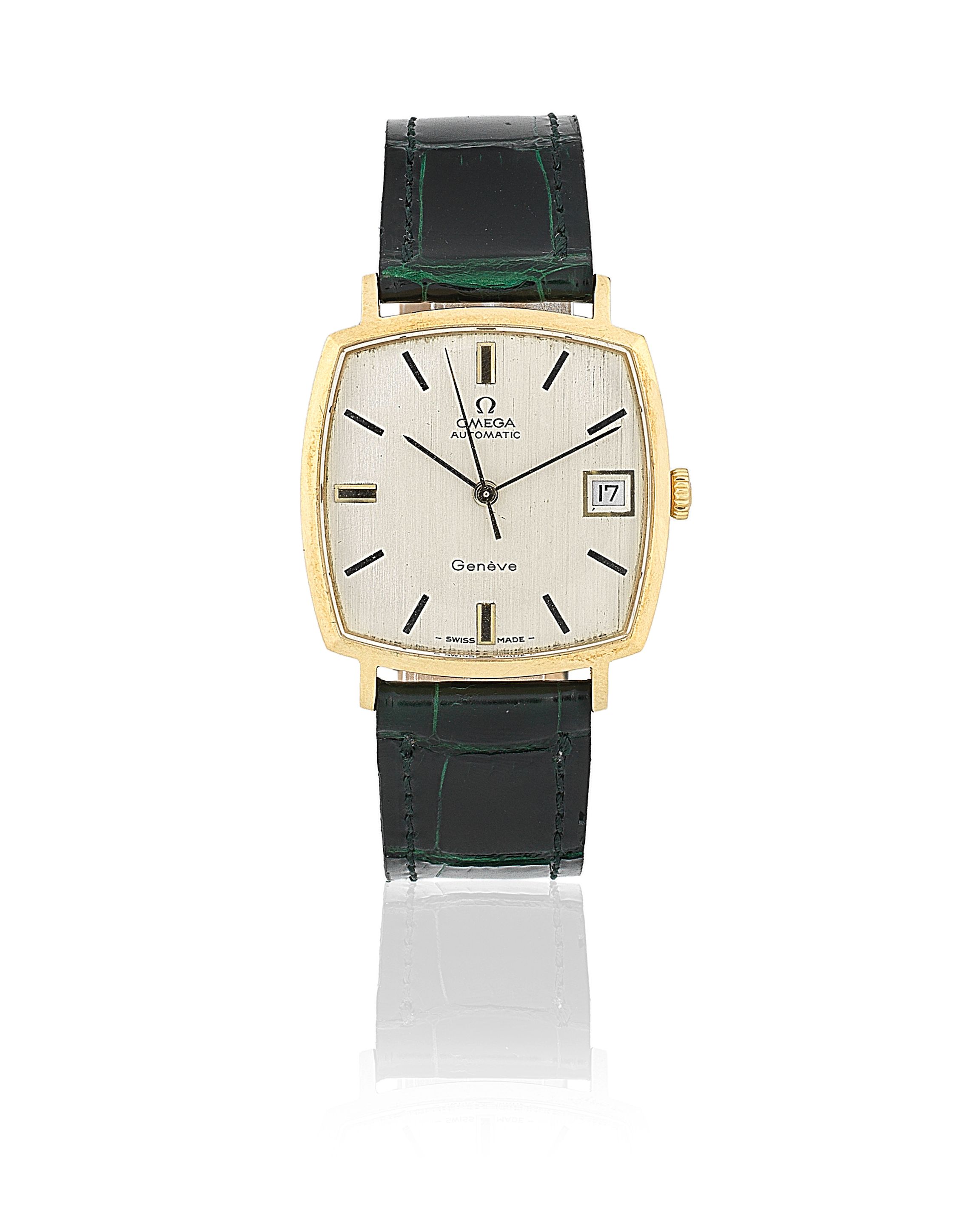 Omega. An 18K gold automatic cushion form calendar wristwatch Circa 1969