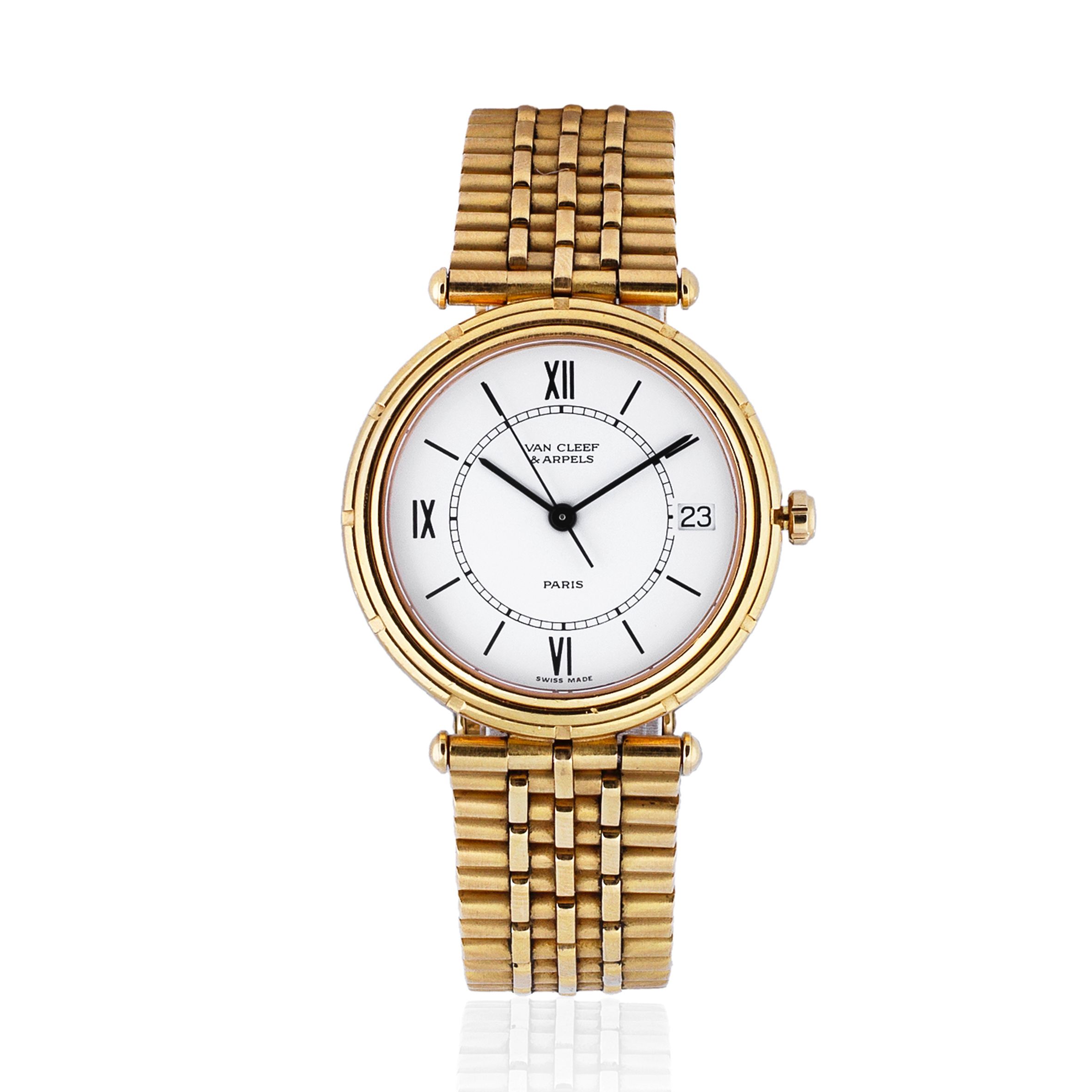 Van Cleef & Arpels. A mid-size 18K gold quartz calendar bracelet watch Classique, Ref: 1814, Circa 1990