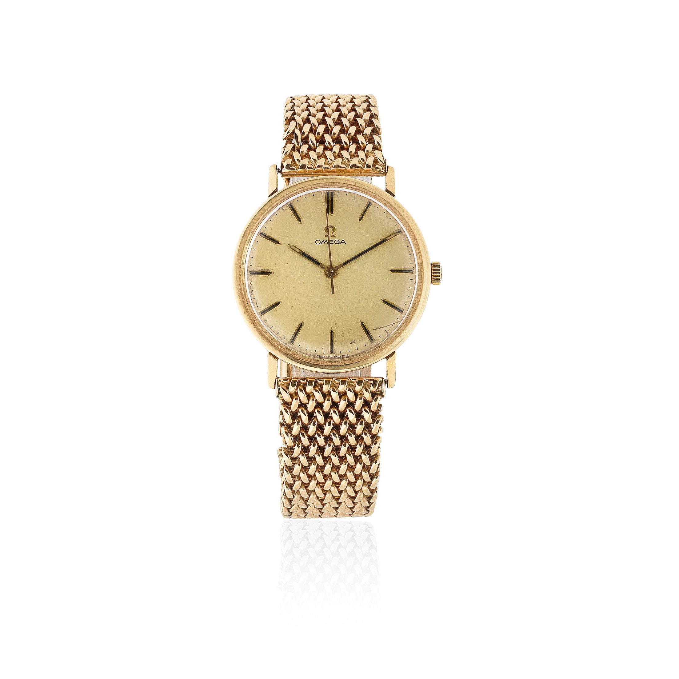 Omega. A 9K gold manual wind bracelet watch Circa 1960