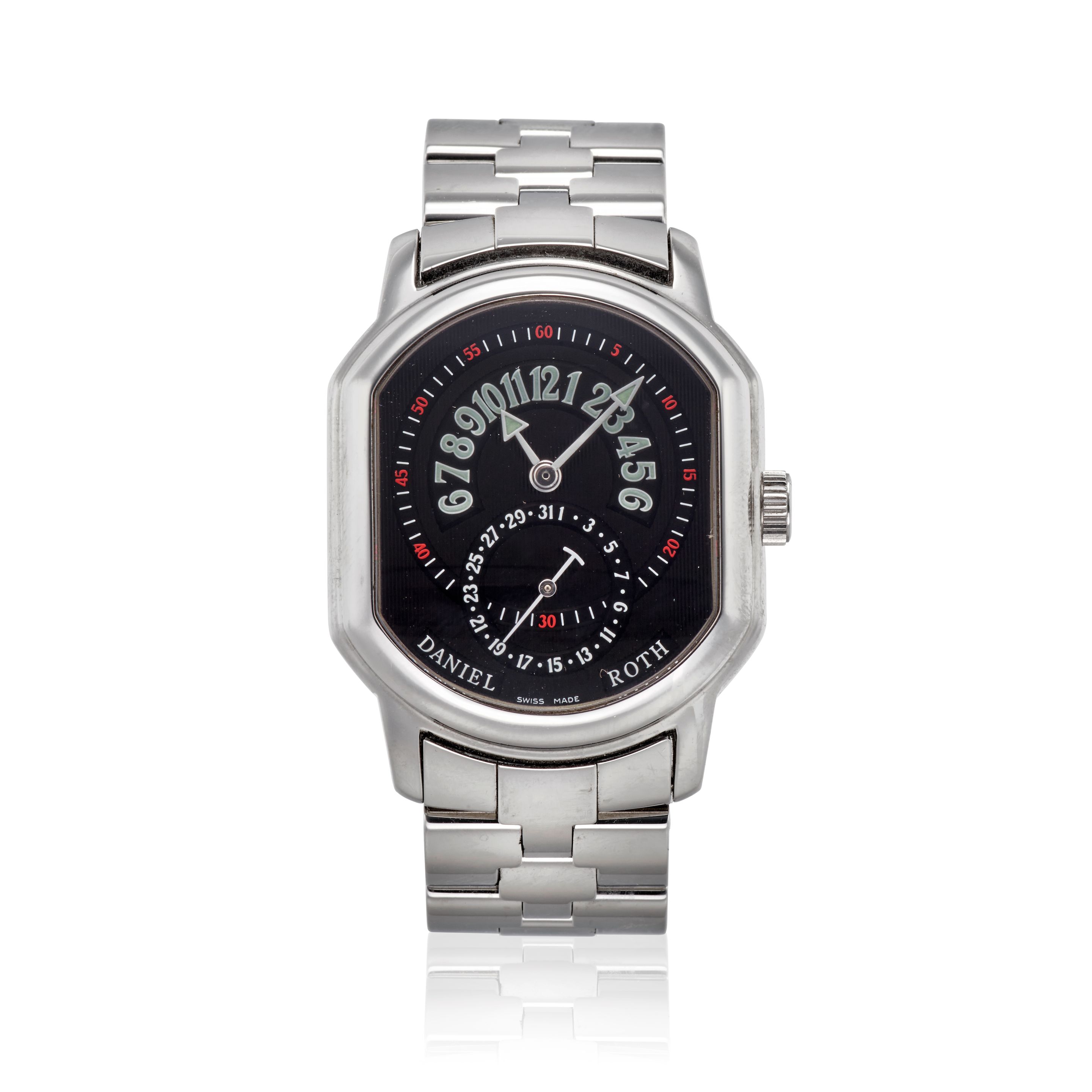 DANIEL ROTH. A STAINLESS STEEL AUTOMATIC BRACELET WATCH WITH JUMP HOUR Premier Retrograde, Ref: 807.L.10,