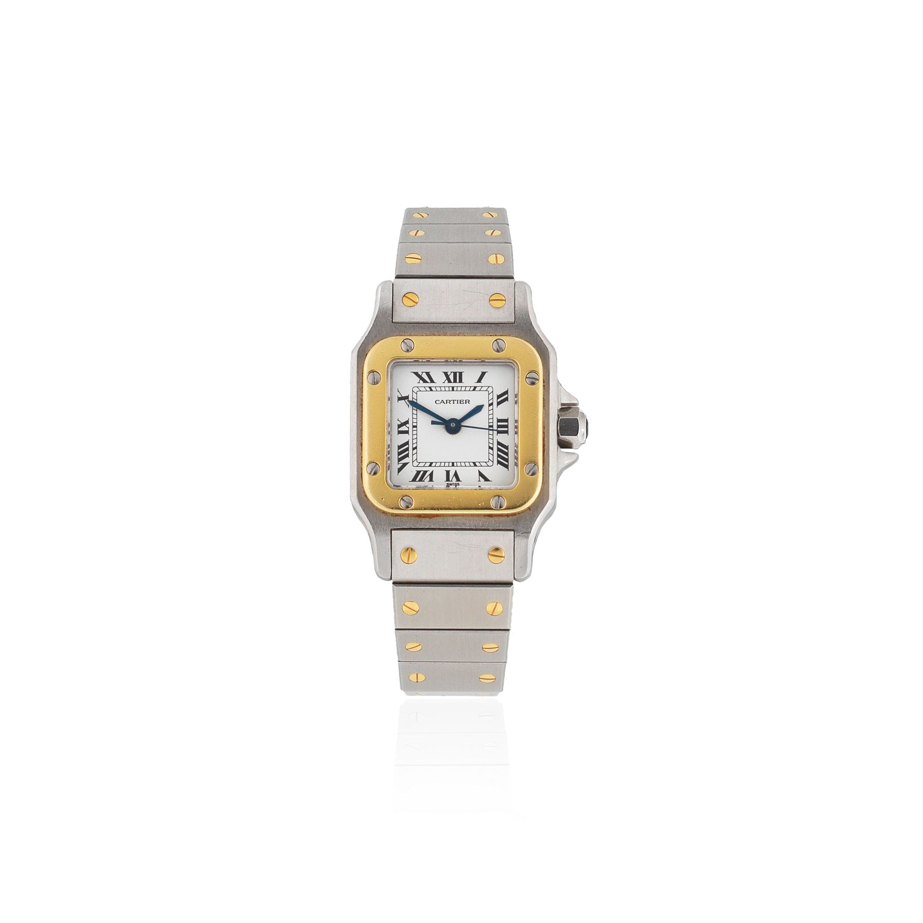 Cartier. A lady's stainless steel and gold automatic bracelet watch Santos, Circa 1990