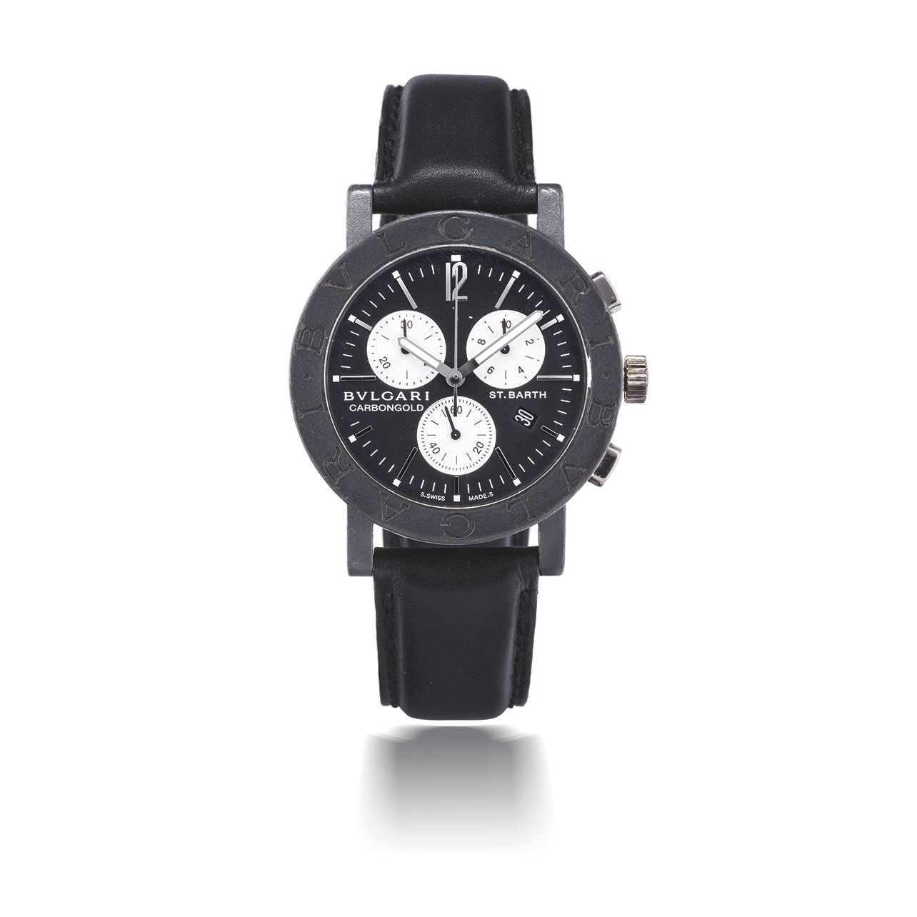 BULGARI. CHRONOGRAPHE BRACELET EN CARBONE AVEC REVETEMENT DLC MOUVEMENT QUARTZ EDITION LIMITEE BULGARI. A LIMITED EDITION BLACK DLC COATED QUARTZ CHRONOGRAPH WRISTWATCH Carbongold 'St Barth', ...