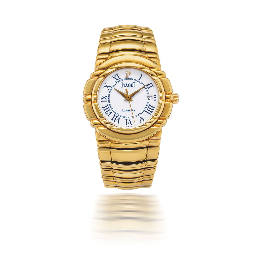 PIAGET. MONTRE BRACELET EN OR JAUNE 18K (750) DE TAILLE MEDIUM AVEC DATE MOUVEMENT AUTOMATIQUE PIAGET. A MID-SIZE 18K GOLD AUTOMATIC CALENDAR BRACELET WATCH Tanagra, ...